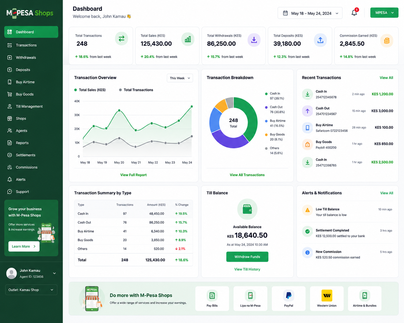 M-Pesa management dashboard preview